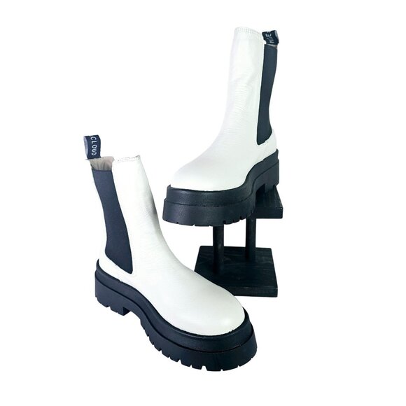 Mousse & Cloud White & Black Chelsea Biena Ankle-Boots, Made in Spain, Sz 10 - Picture 1 of 8